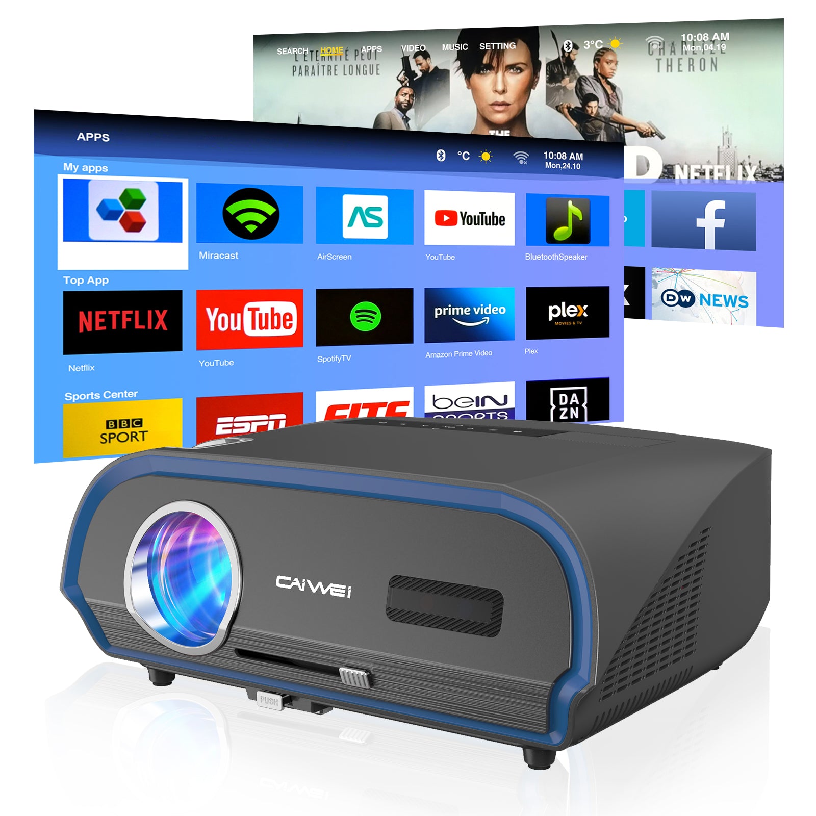 Acheter Projecteur CAIWEI A12 + 4k 15000 Lumens Full HD avec expérience  Laser cinéma maison projecteurs de films en plein air pour Smartphone