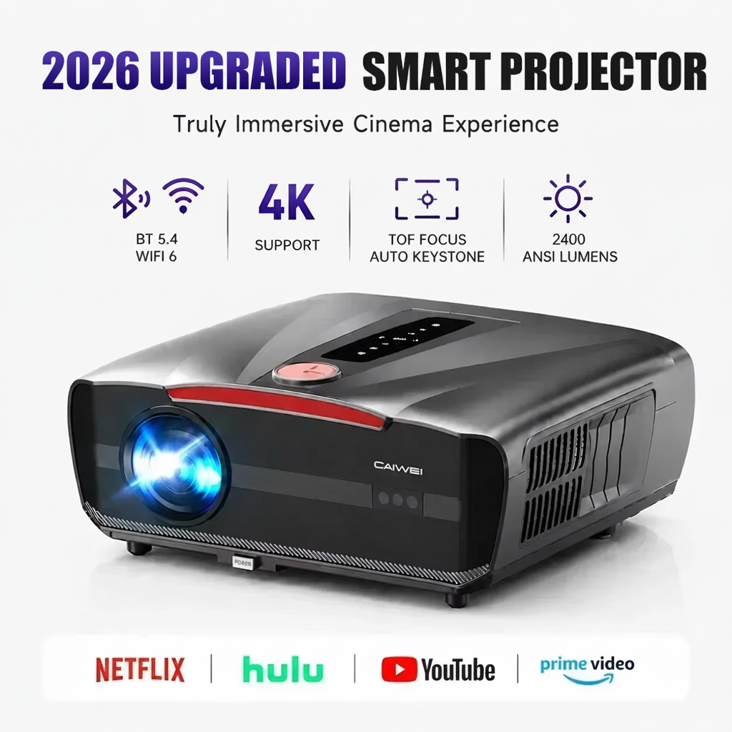 CAIWEI A9TL 4K Smart Projector | Netflix, Dolby Audio, WiFi6, Auto