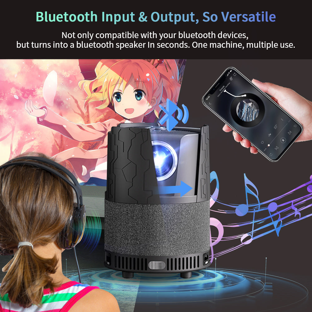 CAIWEI Auto Focus Mini Outdoor Native 1080P Projector, 5G WiFi Smart Portable Movie Projector with Android OS Support 4K
