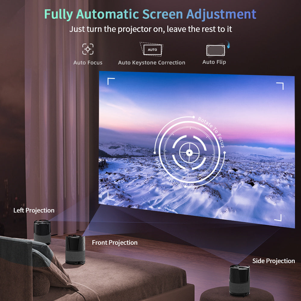 CAIWEI Auto Focus Mini Outdoor Native 1080P Projector, 5G WiFi Smart Portable Movie Projector with Android OS Support 4K