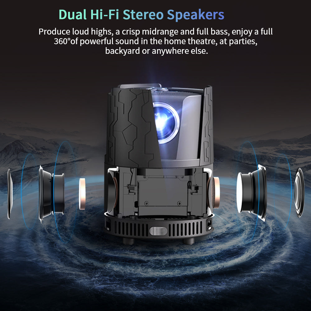 CAIWEI Auto Focus Mini Outdoor Native 1080P Projector, 5G WiFi Smart Portable Movie Projector with Android OS Support 4K