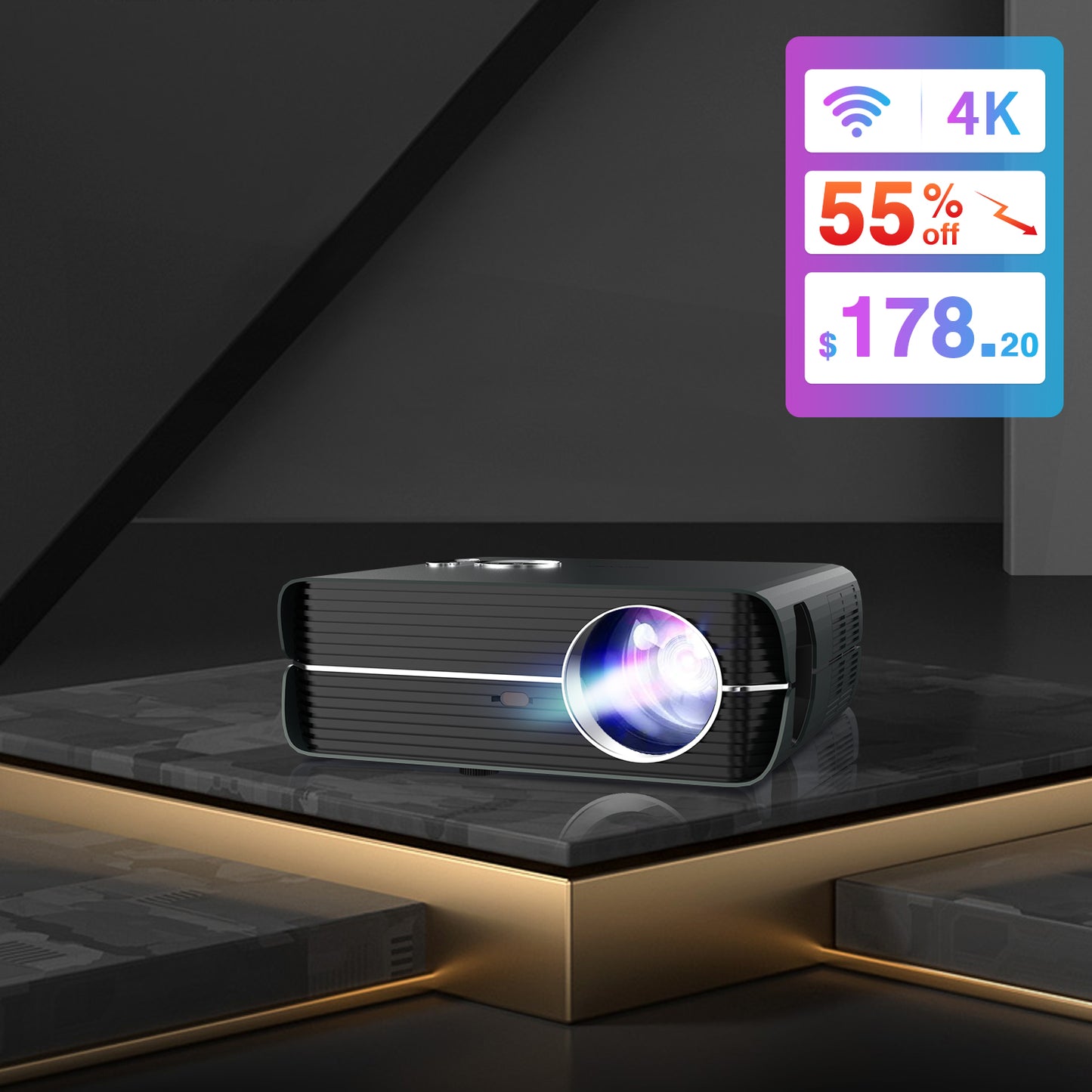 A10AB Smart WiFi Bluetooth Outdoor Projector 4K Movie, Full HD Projector 1080p Support HDR10+