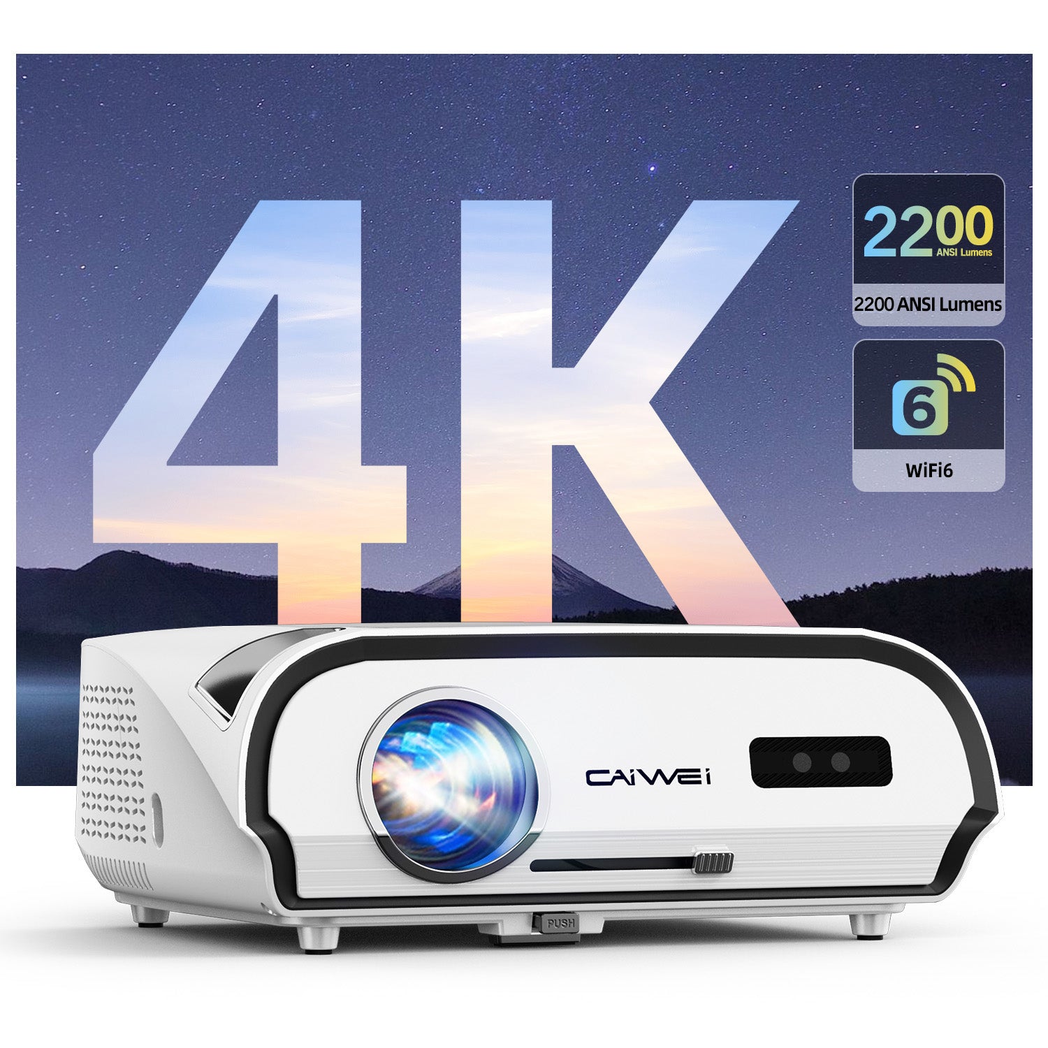 CAIWEI A10R 4K Daytime Projector | 2200 ANSI, NFC, WiFi 6, BT 5.4