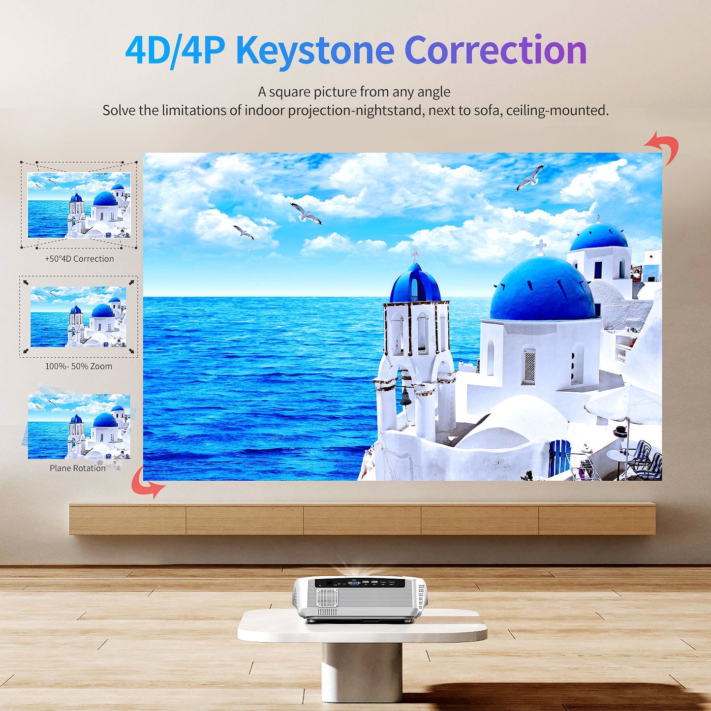 CAIWEI 4K Projector with 5G Wifi and Bluetooth, 1100 ANSI/14300 Lumen Outdoor Movie Projector for 300 Inch, Native 1080P Projector with 4D Keystone Correction, Compatible TV Stick,iOS,Android,Windows