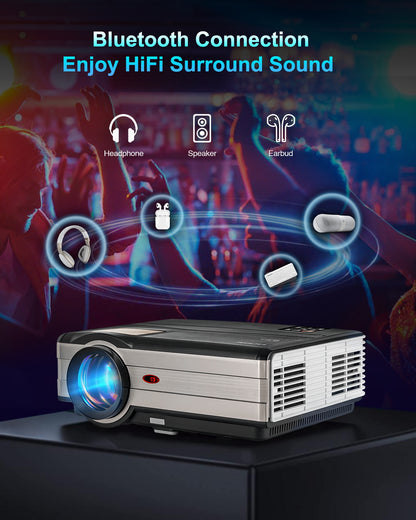 [SAVE US$207] A8 Wireless Video Projector with WiFi Bluetooth, Android 6.0 Home Theater Projectors 250" Display Movie Projector Compatible with HDMI, USB, Laptop, iOS & Android Phone