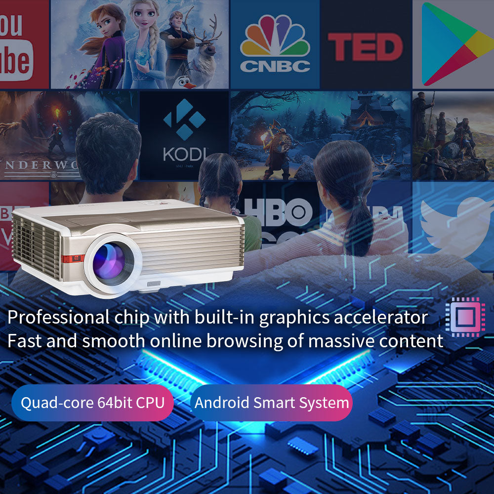 EUG 9000LM High Brightness Projector with WiFi and Bluetooth, Smart LCD Proyector with Android OS Built-in Apps,Wireless FHD 1080P Home Outdoor Movie Projector with 10W Speaker&Zoom for Phone DVD TV Stick
