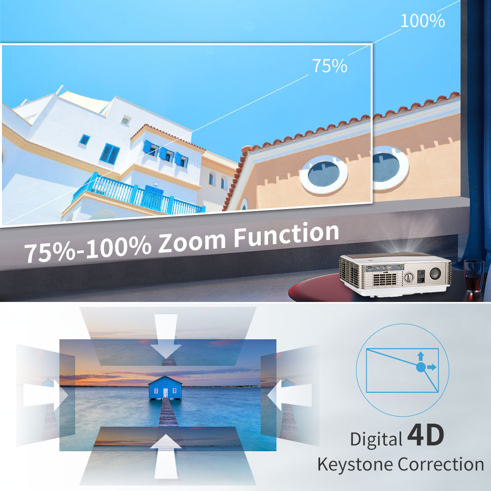 EUG 9000LM High Brightness Projector with WiFi and Bluetooth, Smart LCD Proyector with Android OS Built-in Apps,Wireless FHD 1080P Home Outdoor Movie Projector with 10W Speaker&Zoom for Phone DVD TV Stick