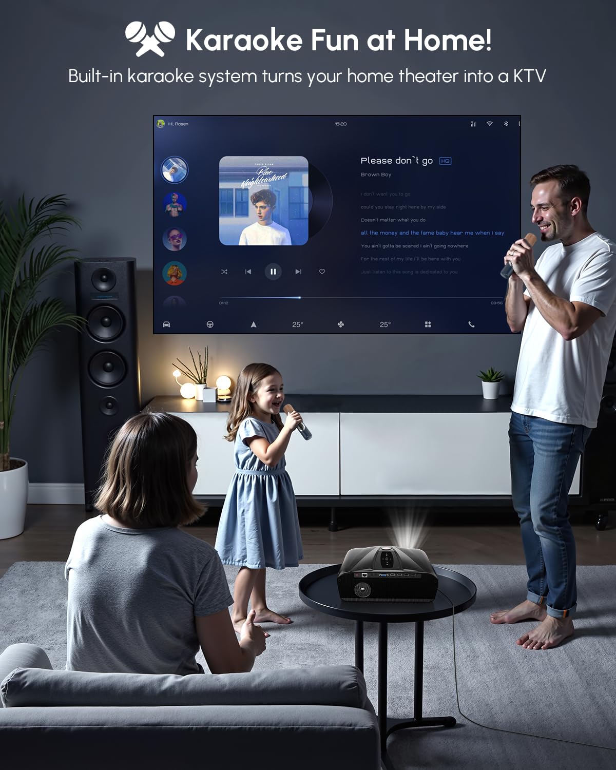 CAIWEI A9T Karaoke Daytime Projector 1600 ANSI 4K Smart Daylight Projector with ToF+CMOS Laser Autofocus, 1.2 Short Throw, HDMI ARC, Android TV Dual Mircophone NFC for Bright Room Home Theater Business