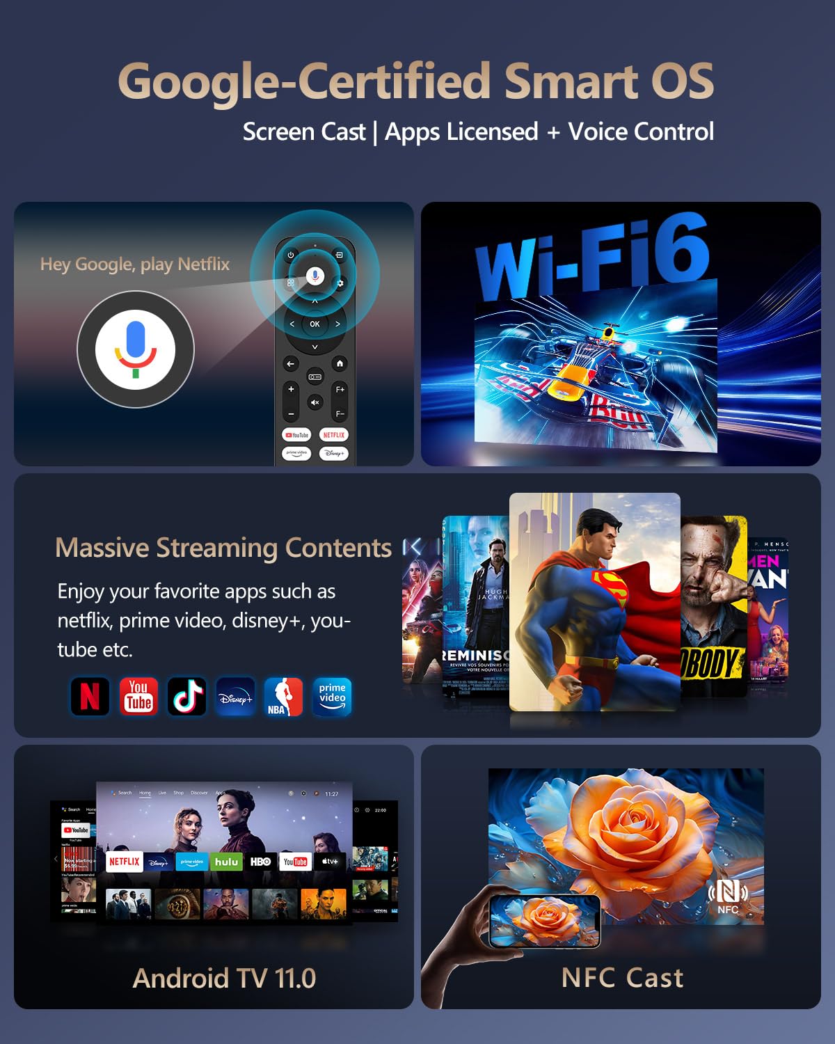 CAIWEI 1000D Smart Projector 4K with NETFLIX Licensed, NFC WiFi 6, Bluetooth 5.4 Dolby Audio, Ultra Bright Daylight Projector 1700ANSI HDR ToF Laser Auto Focus Shorter Throw, for Movie Gaming TV Home Theater
