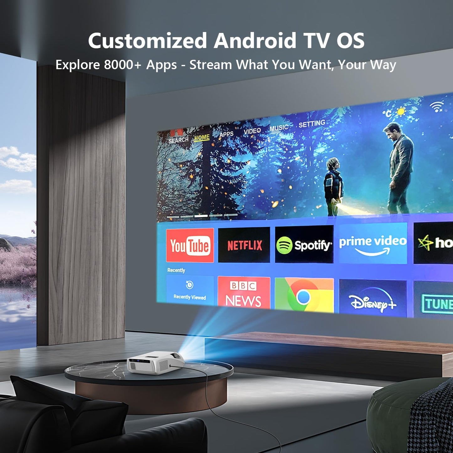 CAIWEI A10R 4K Daytime Projector 1580 ANSI Ultra Bright Smart Projector with NFC Screencast, Home Theater Projector for Daylight Viewing, Wifi and Bluetooth, 50%Zoom, 6D/P Keystone, Dust-Proof, Outdoor Movie