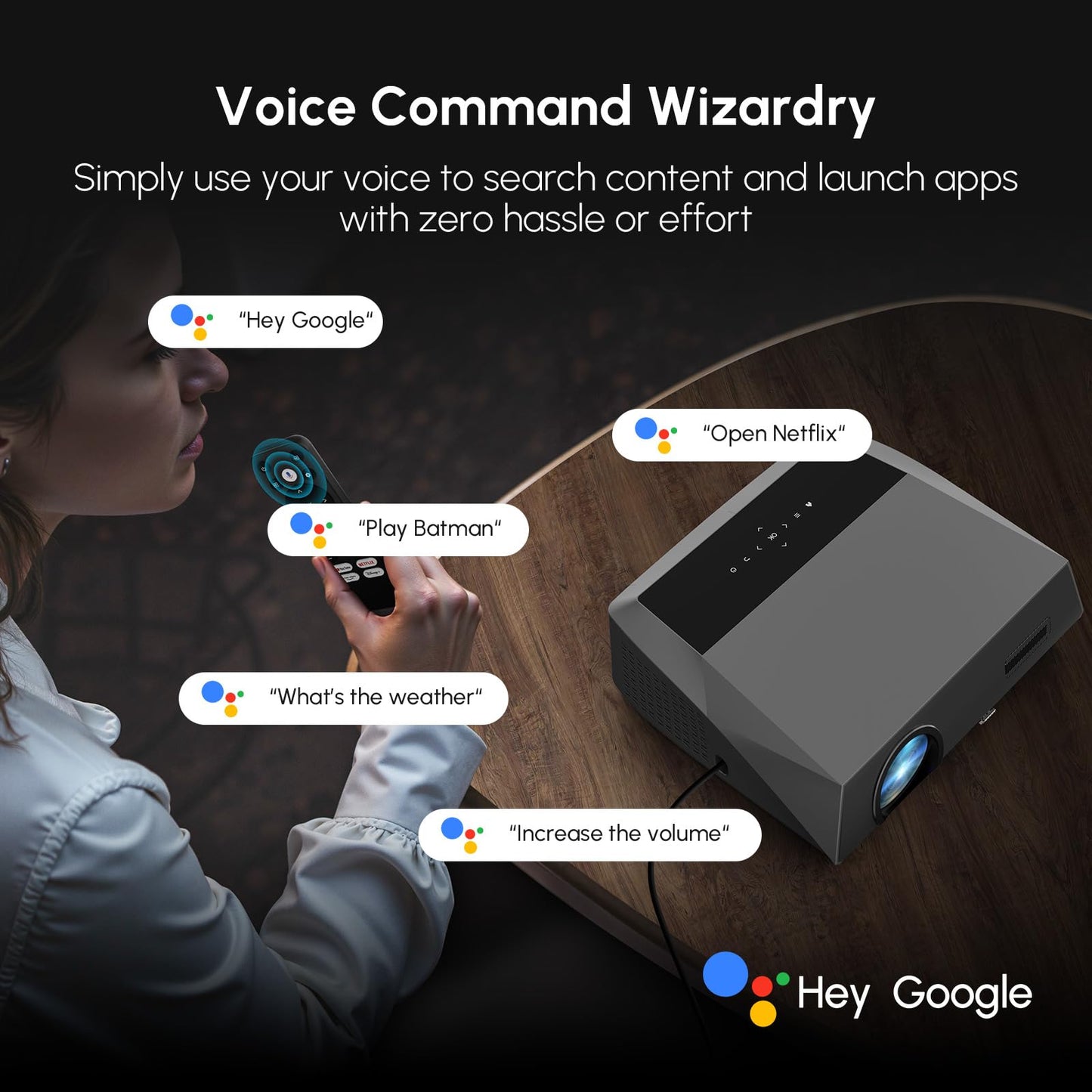 CAIWEI A10Q 4K Google TV Daytime Projector 2300 ANSI Ultra HD Smart Daylight Projector with ToF CMOS Auto Focus, 1.2 Short Throw, Dolby, Bluetooth WiFi6 for Bright Room, Home Theater, Outdoor Movie, Ceiling Mount