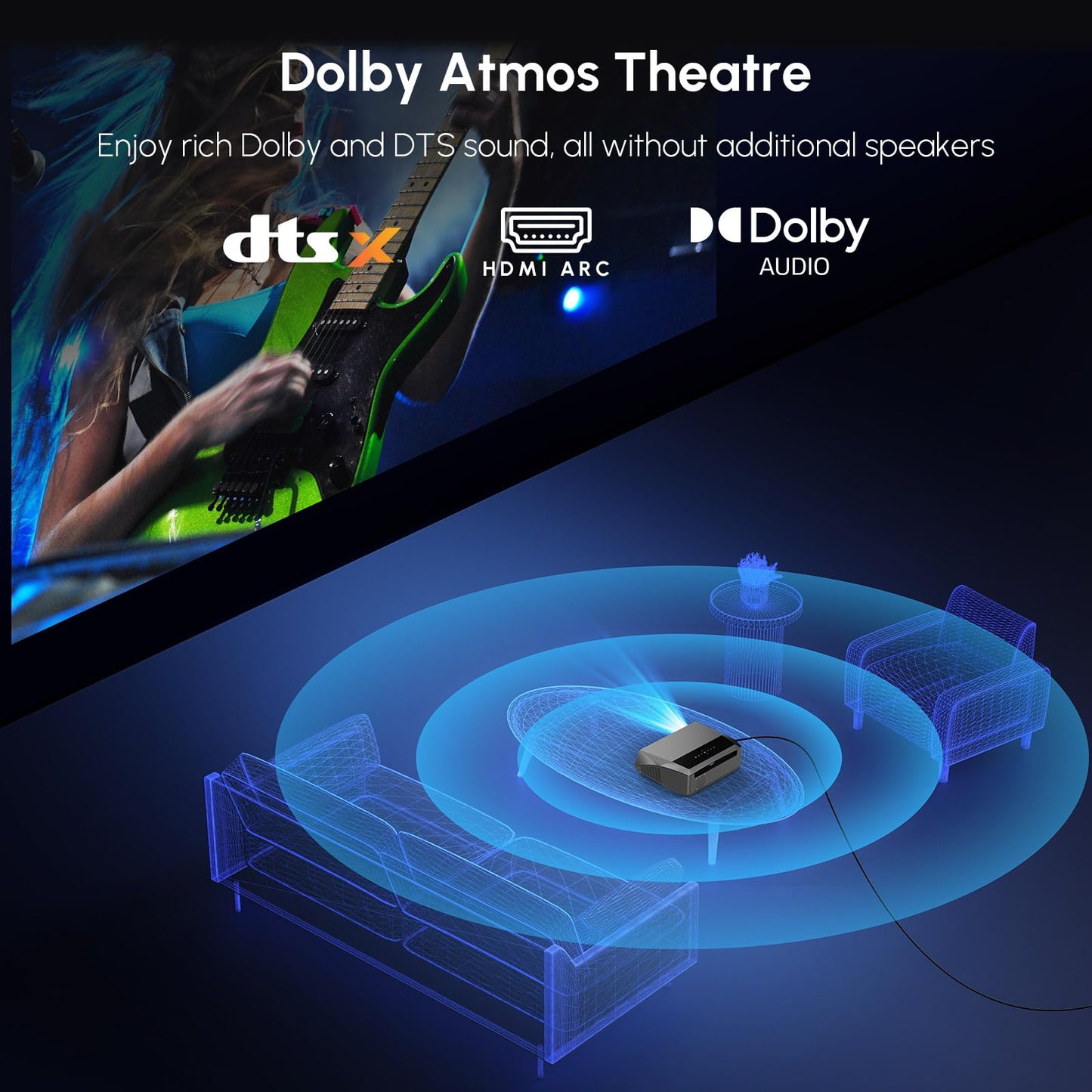 CAIWEI A10Q 4K Google TV Daytime Projector 2300 ANSI Ultra HD Smart Daylight Projector with ToF CMOS Auto Focus, 1.2 Short Throw, Dolby, Bluetooth WiFi6 for Bright Room, Home Theater, Outdoor Movie, Ceiling Mount