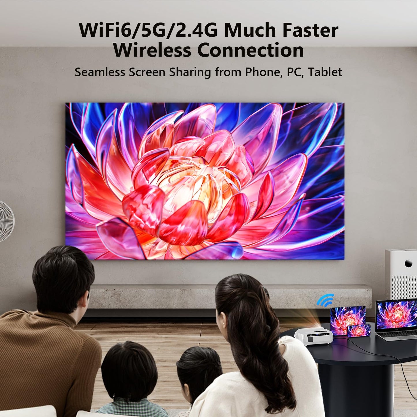 CAIWEI A10R 4K Daytime Projector 1580 ANSI Ultra Bright Smart Projector with NFC Screencast, Home Theater Projector for Daylight Viewing, Wifi and Bluetooth, 50%Zoom, 6D/P Keystone, Dust-Proof, Outdoor Movie