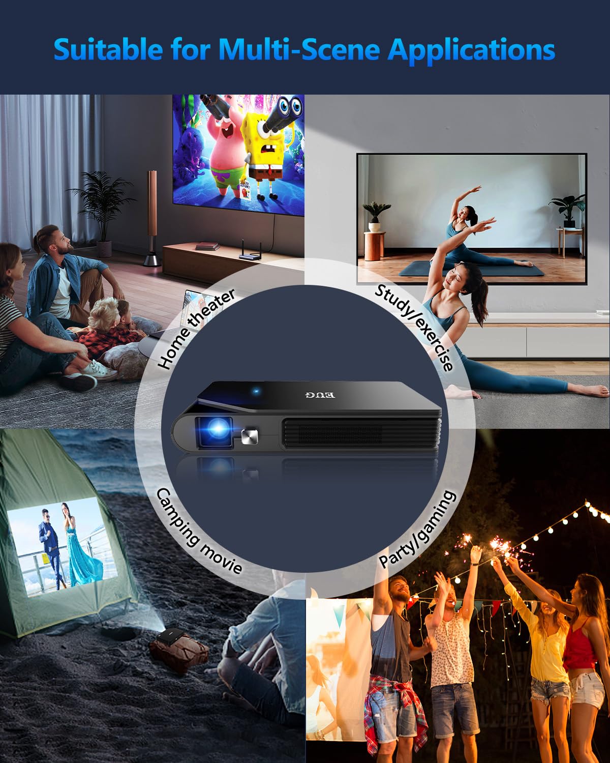 D5W 3D DLP ProjectorMini Pocket Battery Powered & Auto Keystone,1080P Home Cinema Projector Built in Speaker & WiFi for Phone TV Stick