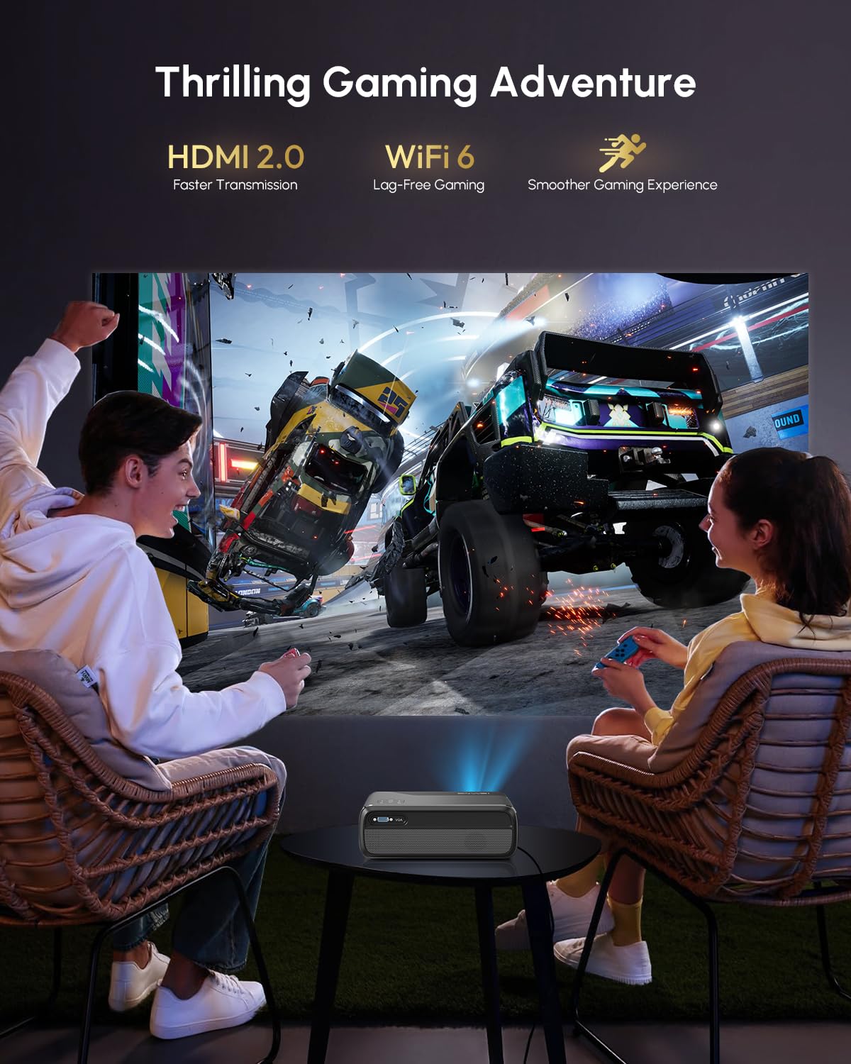 CAIWEI A8+ 4K Google TV Projector with Streaming Apps, Netflix Licensed 1200 ANSI Smart Projector with Wifi and Bluetooth Google Play, HDR, Dolby Audio, NFC, Auto Focus for Home Theater, Indoor, Bedroom