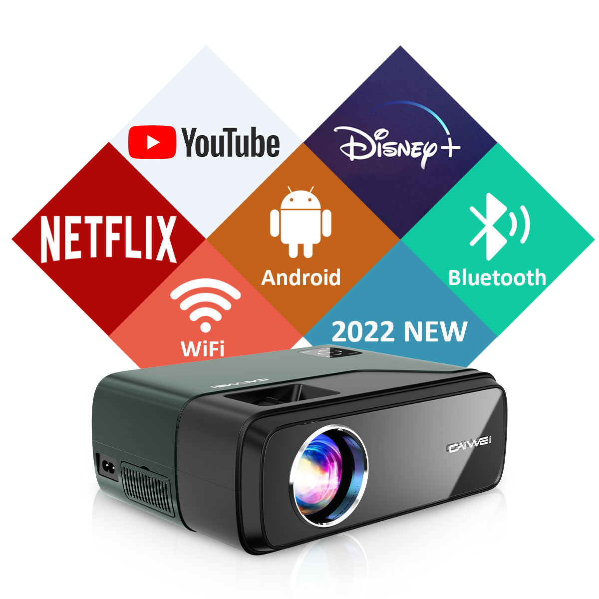 Portable 5G WiFi Bluetooth Projector 1080P Native, Android LED Full HD Moive Projector Wireless iOS Mirroring Support Massive Apps Bi-Bluetooth Outdoor/Indoor Proyector