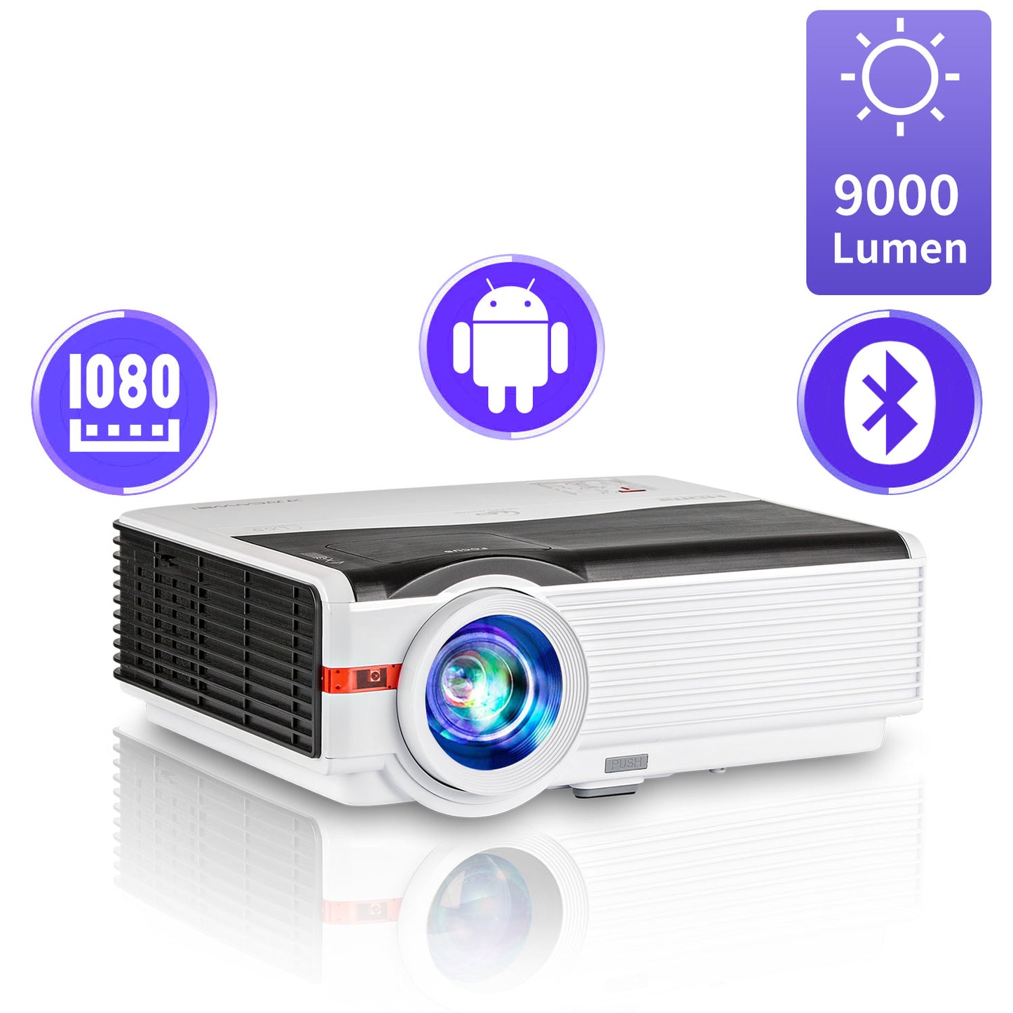 CAIWEI Smart Wi-Fi HD 1080P Projector 9000 Lumen Bluetooth Wireless for Movie & Gaming