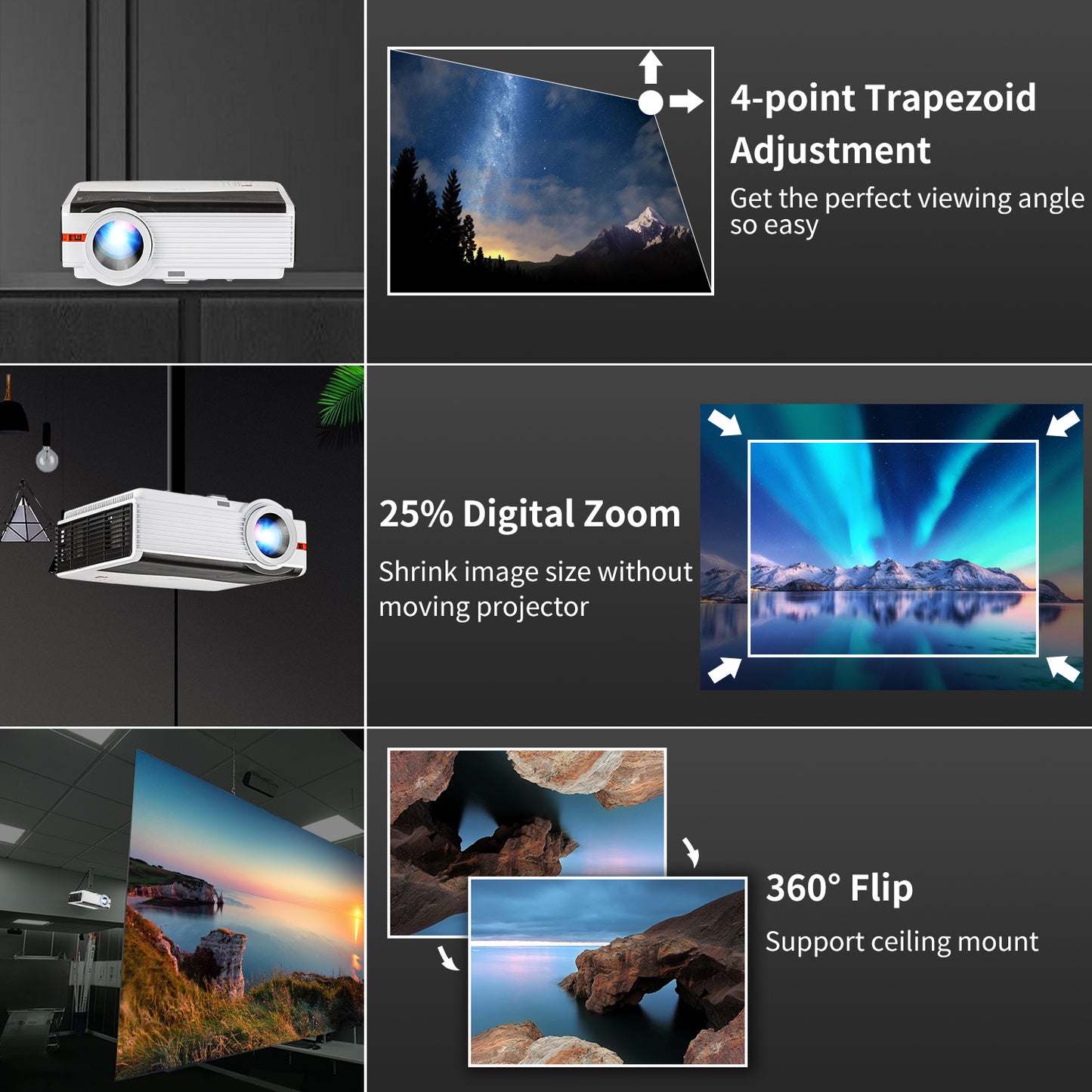 CAIWEI Smart Wi-Fi HD 1080P Projector 9000 Lumen Bluetooth Wireless for Movie & Gaming