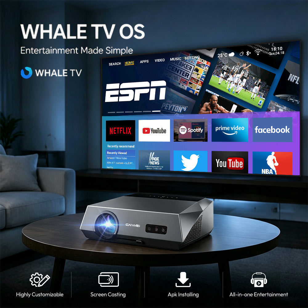 Custom Android OS projector for home theater and smart TV streaming