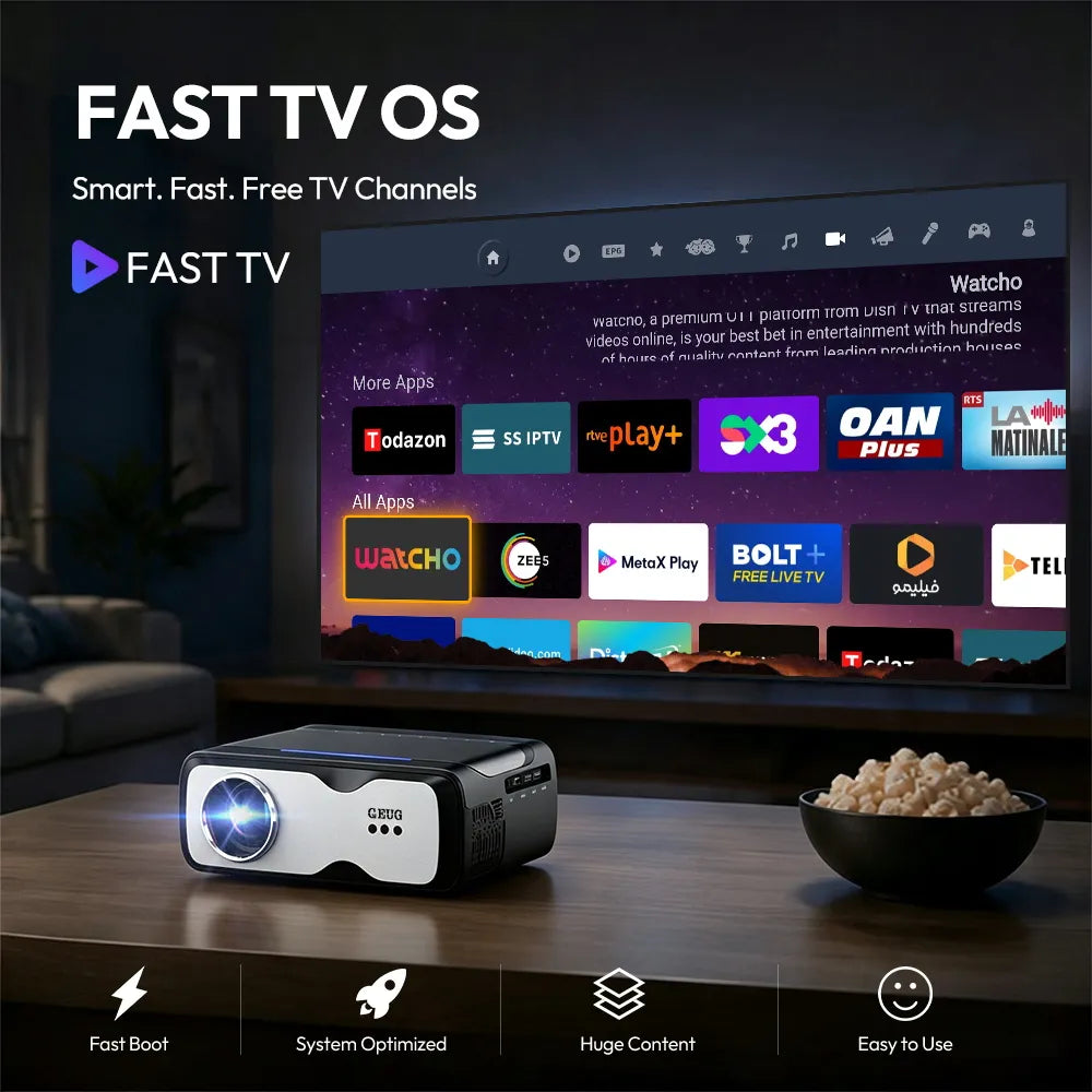 Fast TV OS projector running AOSP with free IPTV live streaming support