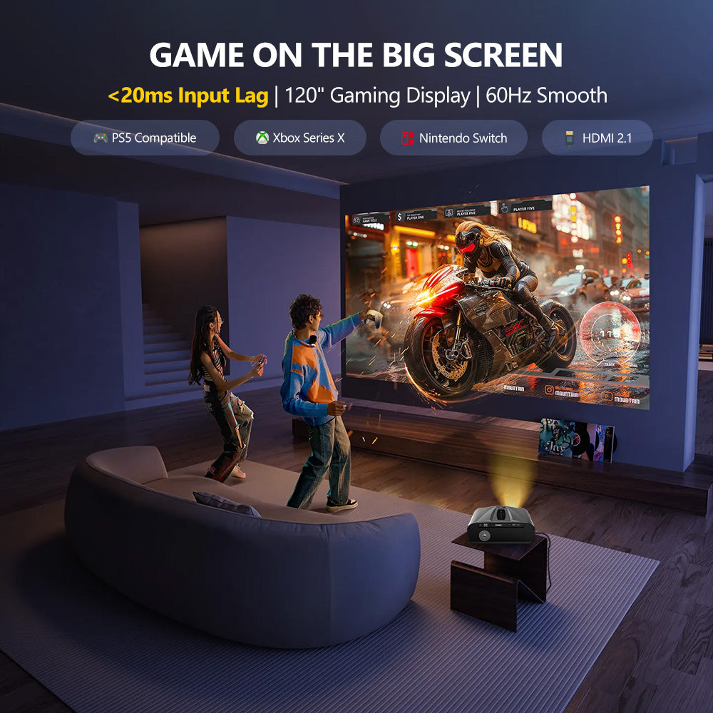 CAIWEI A9T Karaoke Daytime Projector 2400 ANSI 4K Smart Daylight Projector with ToF+CMOS Laser Autofocus, Shorter Throw, HDMI ARC, Android TV Dual Mircophone NFC for Bright Room Home Theater Business