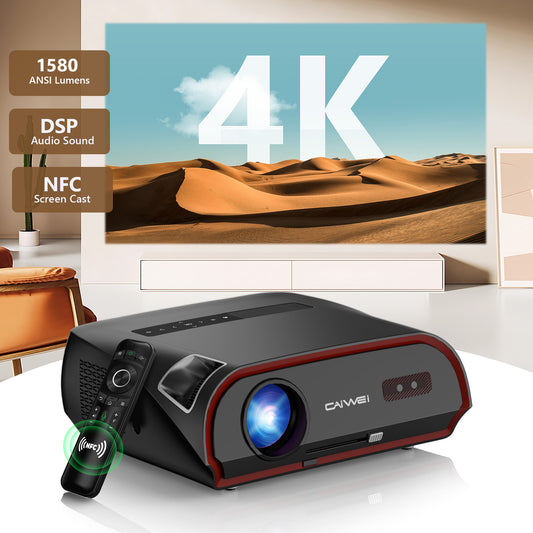 CAIWEI A10R 4K Smart Daytime Projector, 1580ANSI High-Brightness Home Theater Projector with 300" Huge Display, NFC WiFi6 Bluetooth 5.2, 2G+32G Android TV 9.0