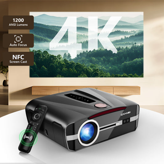 CAIWEI A9T 4K Projector with WiFi and Bluetooth, 1600 ANSI Lumens Daytime Projector with Android TV 9.0