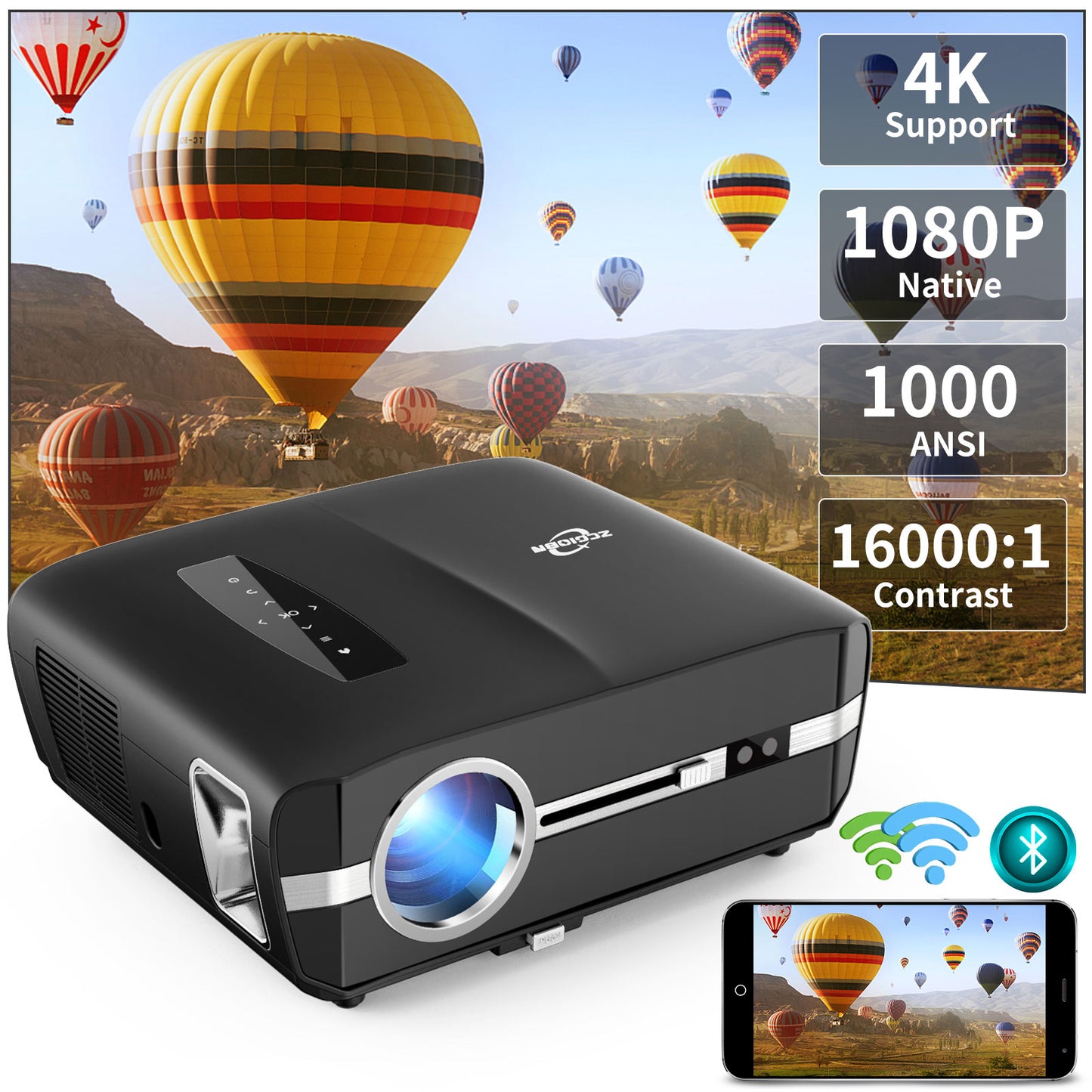 ZCGIOBN New Upgraded High Brightness Video Projector 1000ANSI Lumen,Native 1080P 5G Wifi Bluetooth Projector Support 4K HDR10,Full HD Movie LED Overhead Projector for iOS Android Phone TV Box Laptop Home&Business