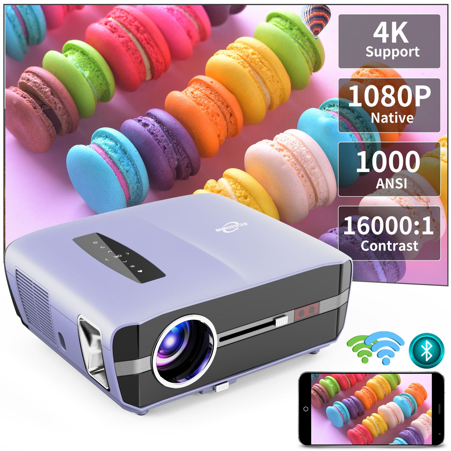 4K WiFi Video Projector,13000LM Smart Projector LED Native 1080P Full HD,5G Wireless Android Projector Airplay Netflix YouTube Compatible,Home Cinema Outdoor Projector with Zoom Speaker HDMI USB RJ45