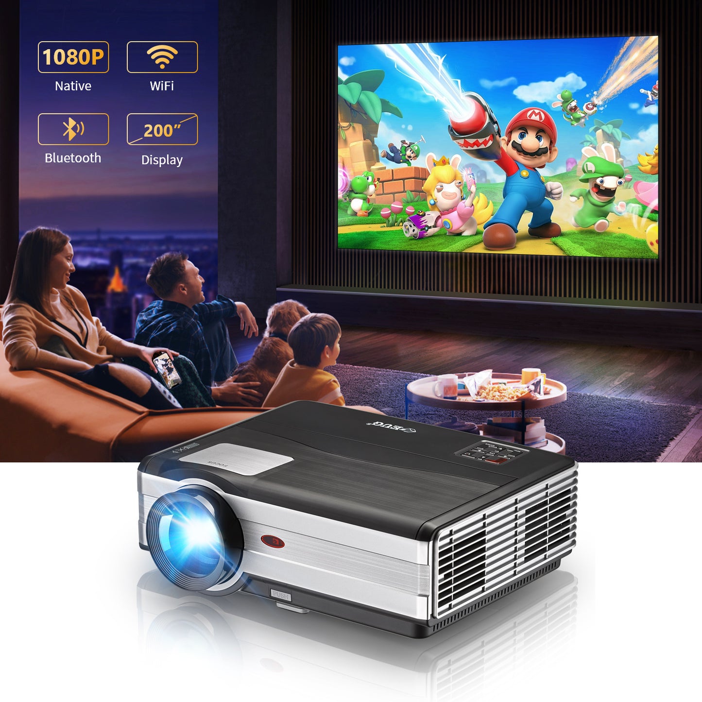 X89 Smart HD Projector Home Theater, Android 6.0 LCD Multimedia Projector for Laptop Gaming