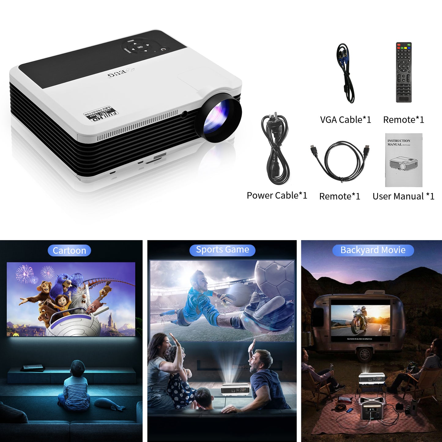 X88+ Best 1080P Home Entertainment Projector with Wireless WiFi Bluetooth, Built-in Streaming Apps Speakers Digital Zoom