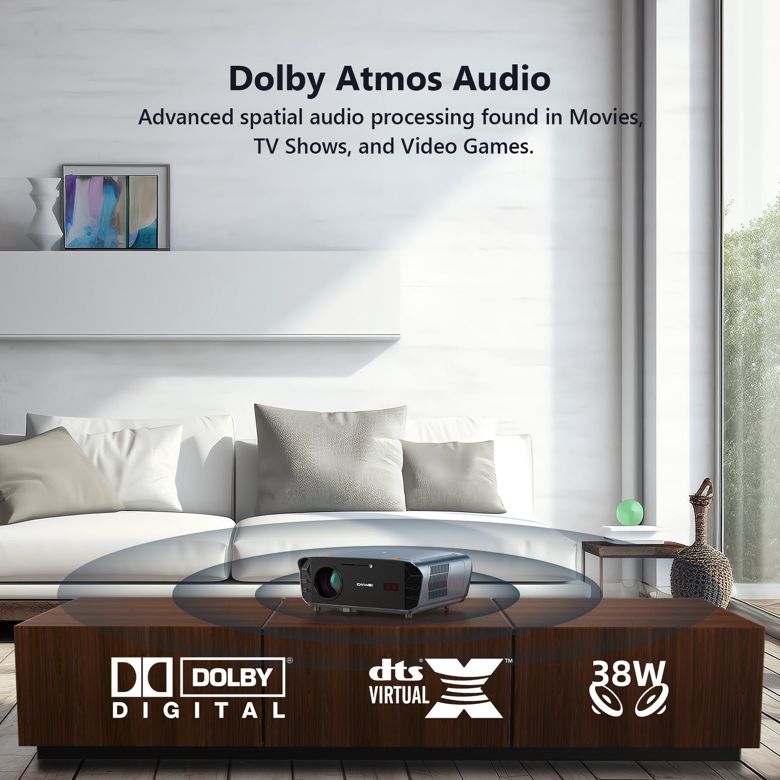 CAIWEI S7+ 4K Projector with 2026 Google TV 【Netflix Certified & Tof+CMOS Auto Focus】4000 ANSI Daytime Smart Projector Wireless NFC, WiFi6, Bluetooth,HDR10+,Dolby Audio,for Home Cinema/Outdoor Movies