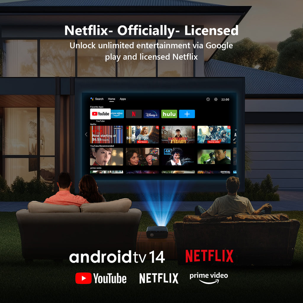 CAIWEI S7+ 4K Projector with 2026 Google TV 【Netflix Certified & Tof+CMOS Auto Focus】2500 ANSI Daytime Smart Projector Wireless NFC, WiFi6, Bluetooth,HDR10+,Dolby Audio, for Home Cinema/Outdoor Movies