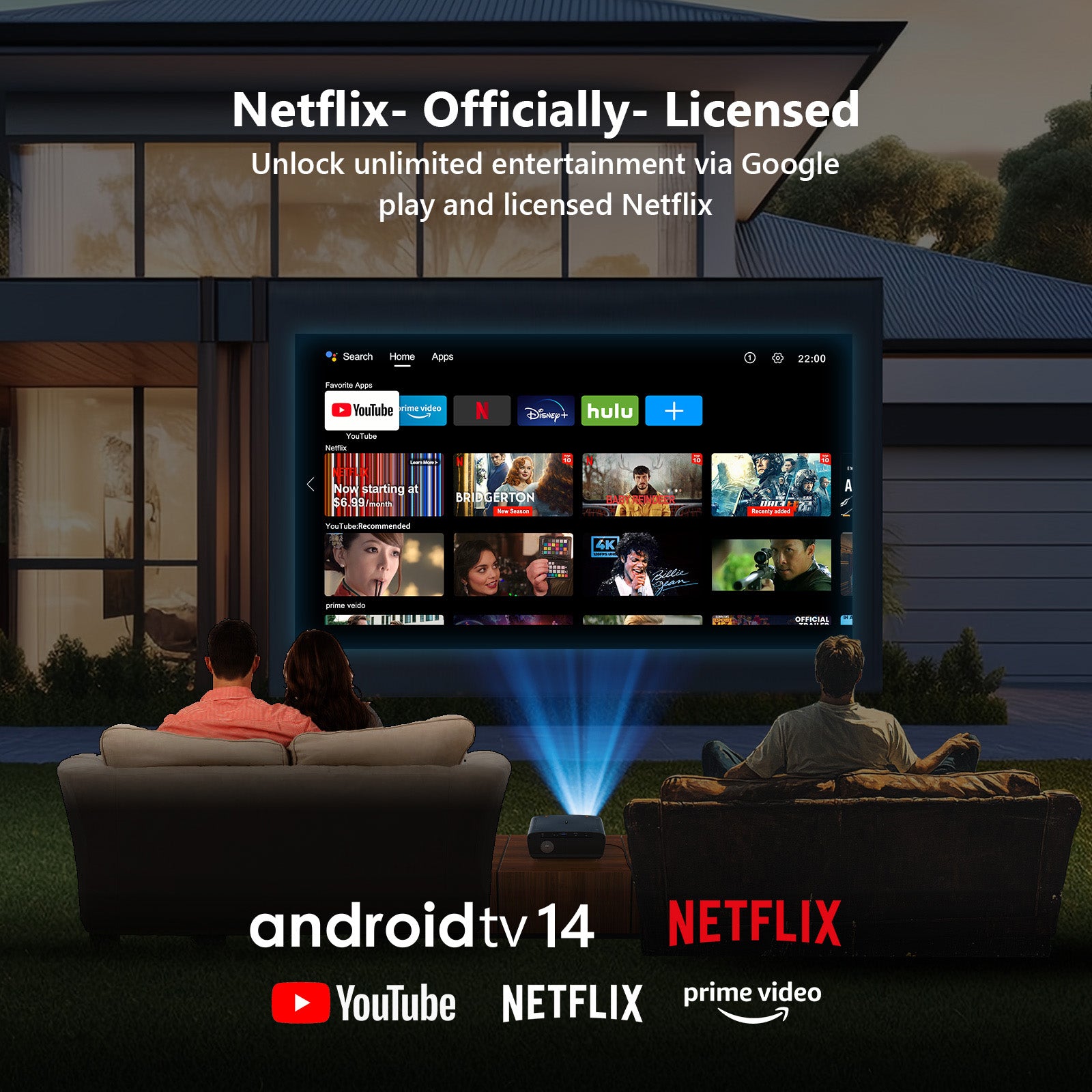 CAIWEI S7+ 4K Projector with 2026 Google TV 【Netflix Certified & Tof+CMOS Auto Focus】2500 ANSI Daytime Smart Projector Wireless NFC, WiFi6, Bluetooth,HDR10+,Dolby Audio, for Home Cinema/Outdoor Movies
