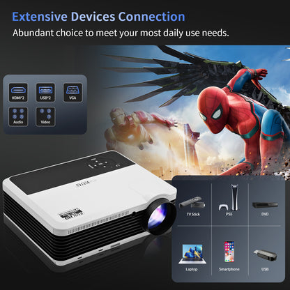 X88+ Best 1080P Home Entertainment Projector with Wireless WiFi Bluetooth, Built-in Streaming Apps Speakers Digital Zoom