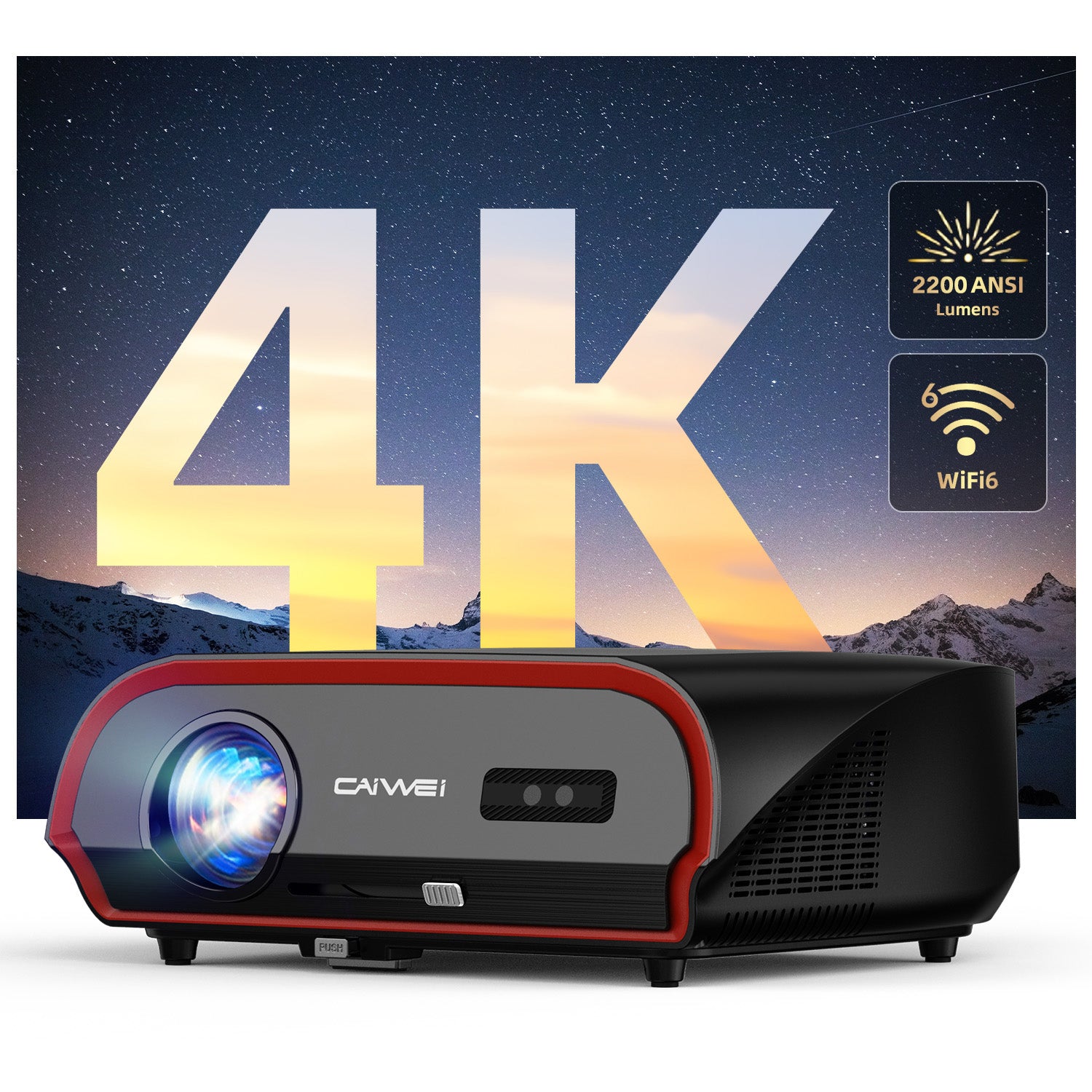 CAIWEI A10R 4K Daytime Projector | 2200 ANSI, NFC, WiFi 6, BT 5.4