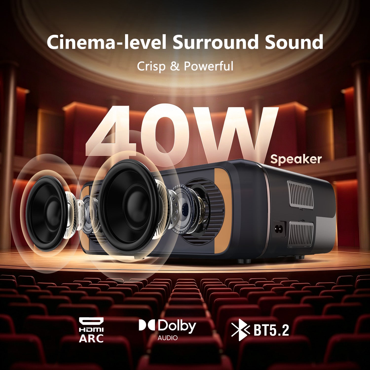 CAIWEI A8V Portable Projector with Official Apps, Compatible with Netflix, Powered by Vidda OS
