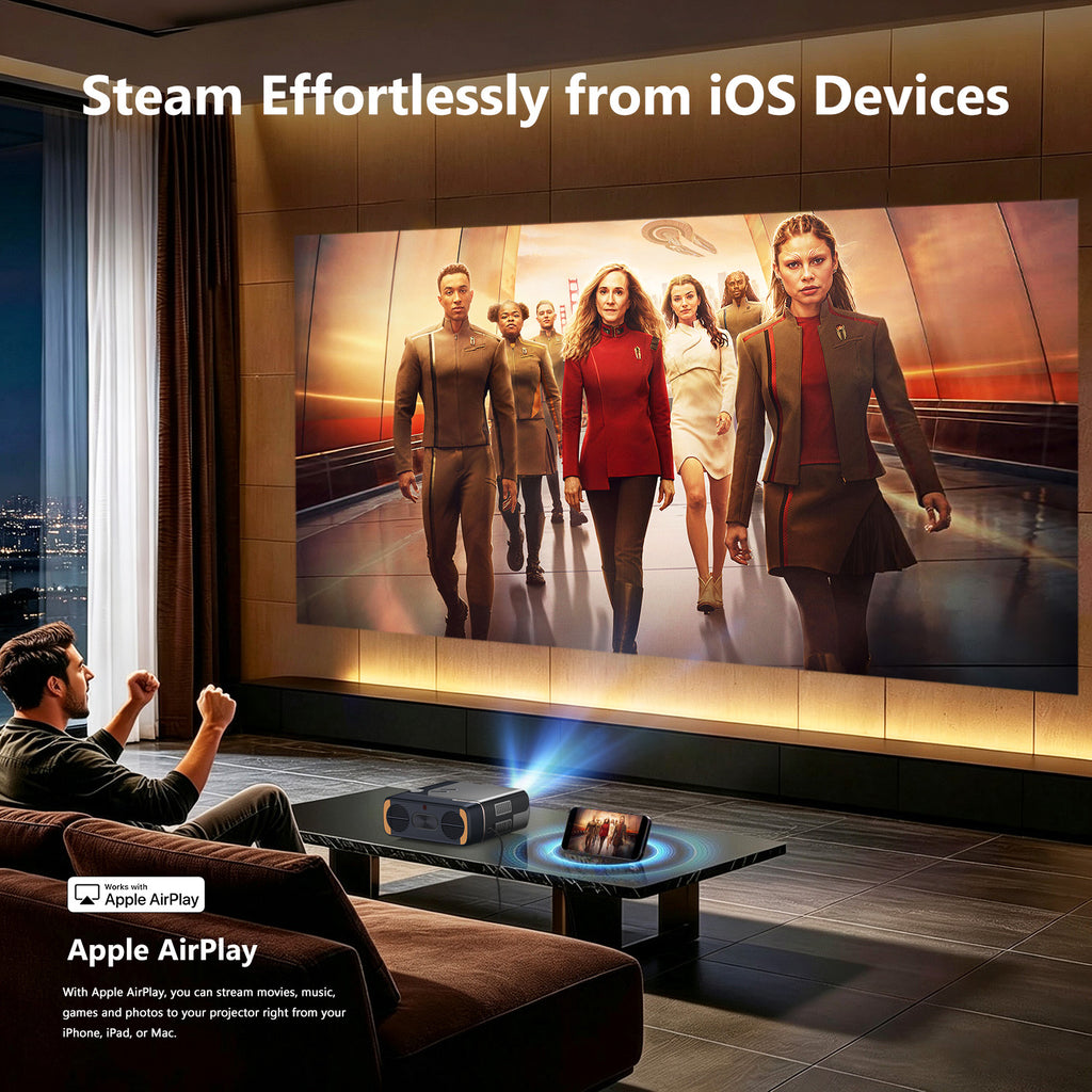 CAIWEI A8V Portable Projector with Official Apps, Compatible with Netflix, Powered by Vidda OS