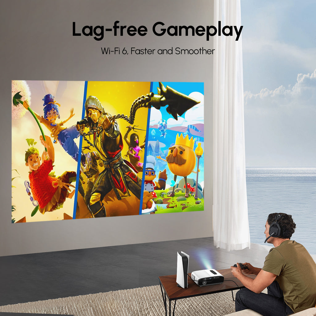 CAIWEI A9S Ultra HD 4K Projector with 5G Wifi and Bluetooth, Movie Projectors with NETFLIX/YouTube Android TV