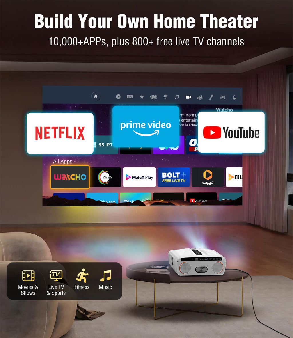 4K Smart Home Theater Projector 2300 ANSI | WiFi6, BT, Karaoke, Auto Focus