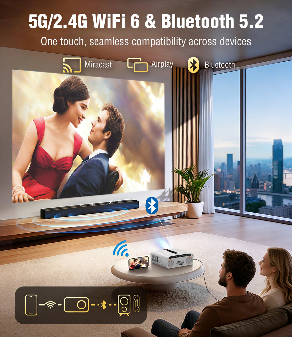 4K Smart Home Theater Projector 2300 ANSI | WiFi6, BT, Karaoke, Auto Focus