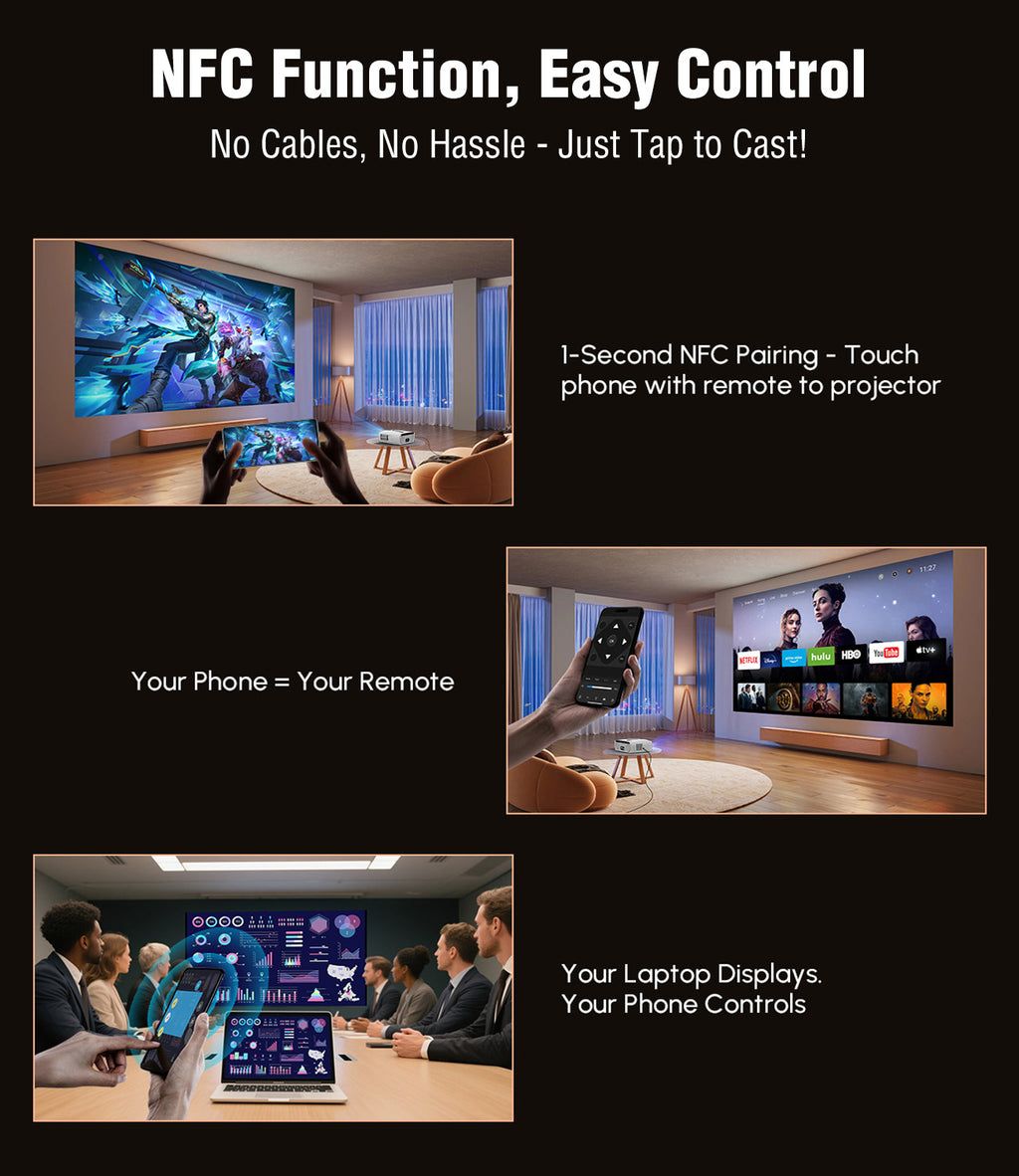 4K Smart Home Theater Projector 2300 ANSI | WiFi6, BT, Karaoke, Auto Focus