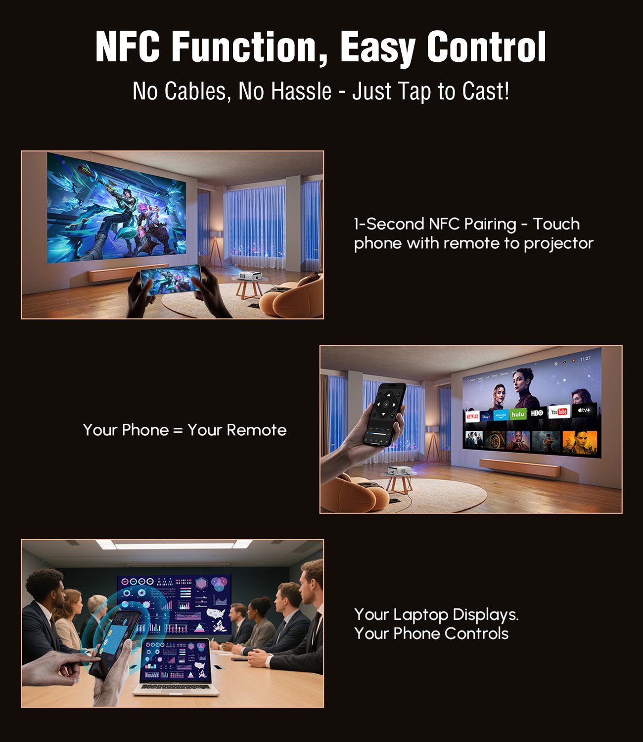 4K Smart Home Theater Projector 2300 ANSI | WiFi6, BT, Karaoke, Auto Focus