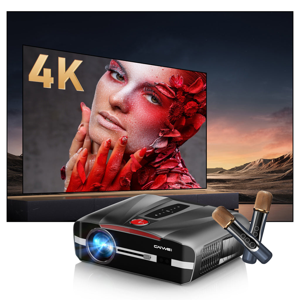 CAIWEI A9T Karaoke Daytime Projector 4200 ANSI 4K Smart Daylight Projector with ToF+CMOS Laser Autofocus, 1.2 Short Throw, HDMI ARC, Android TV Dual Mircophone NFC for Bright Room Home Theater Business