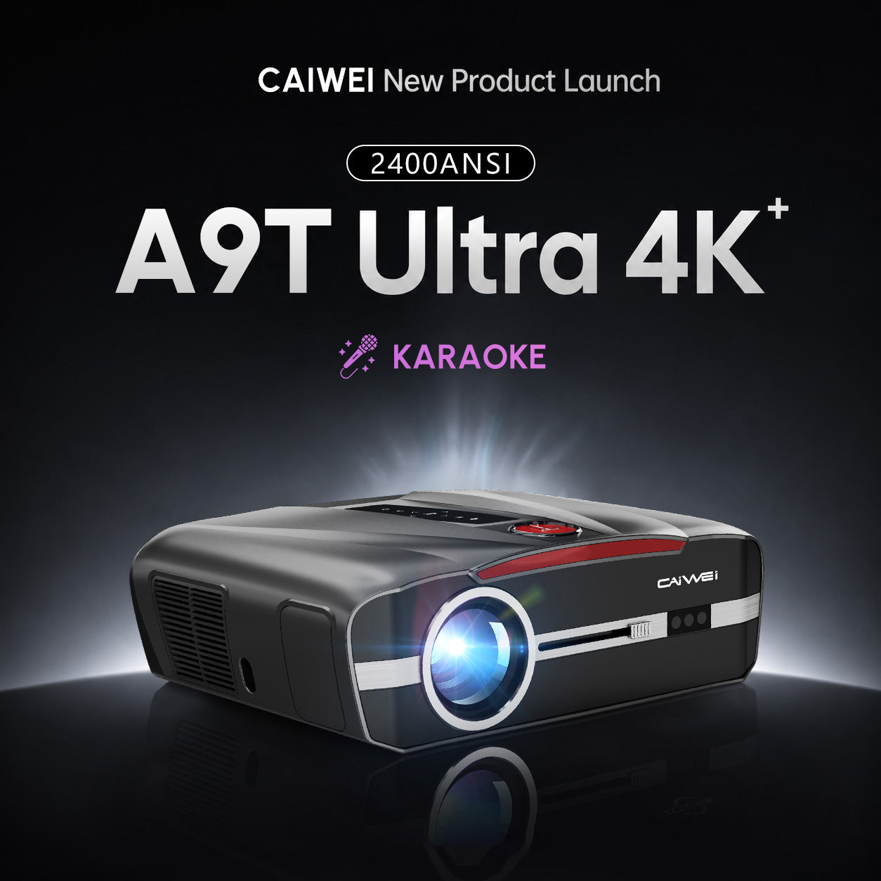 CAIWEI A9T Karaoke Daytime Projector 4200 ANSI 4K Smart Daylight Projector with ToF+CMOS Laser Autofocus, 1.2 Short Throw, HDMI ARC, Android TV Dual Mircophone NFC for Bright Room Home Theater Business