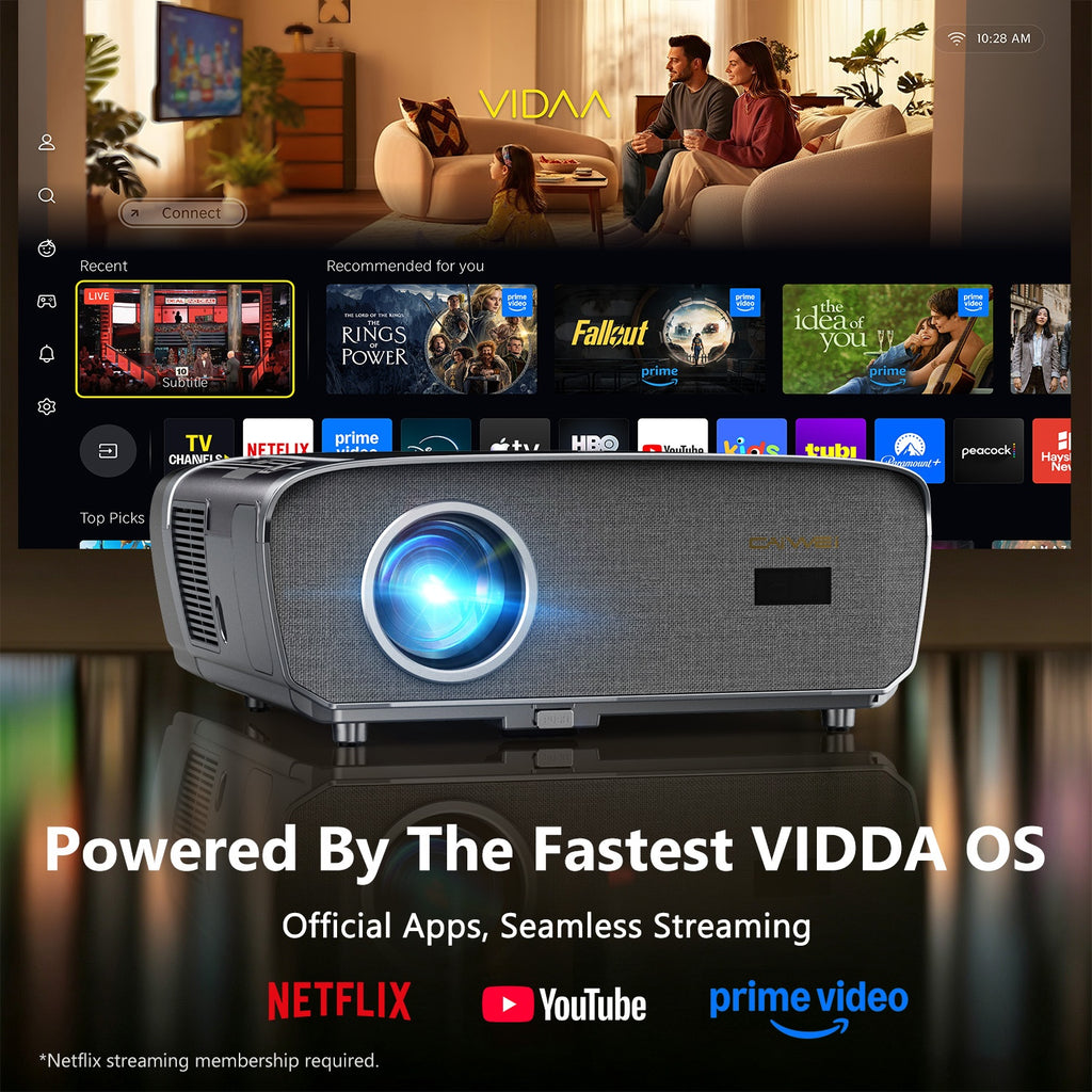 CAIWEI D8 Smart Projector, Native 1080P, Voice Control & Auto Focus, Powered by Vidda OS