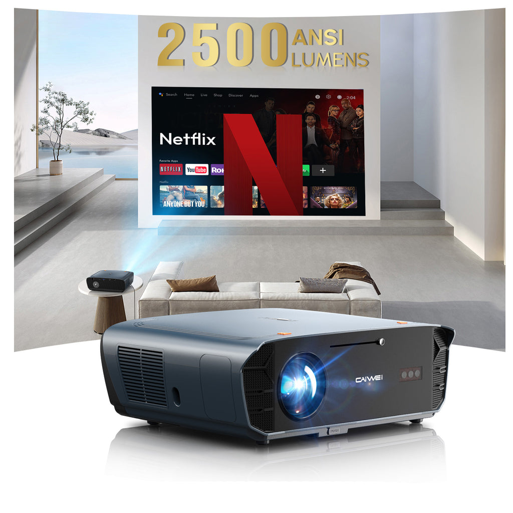CAIWEI S7+ 4K Projector with 2026 Google TV 【Netflix Certified & Tof+CMOS Auto Focus】2500 ANSI Daytime Smart Projector Wireless NFC, WiFi6, Bluetooth,HDR10+,Dolby Audio, for Home Cinema/Outdoor Movies
