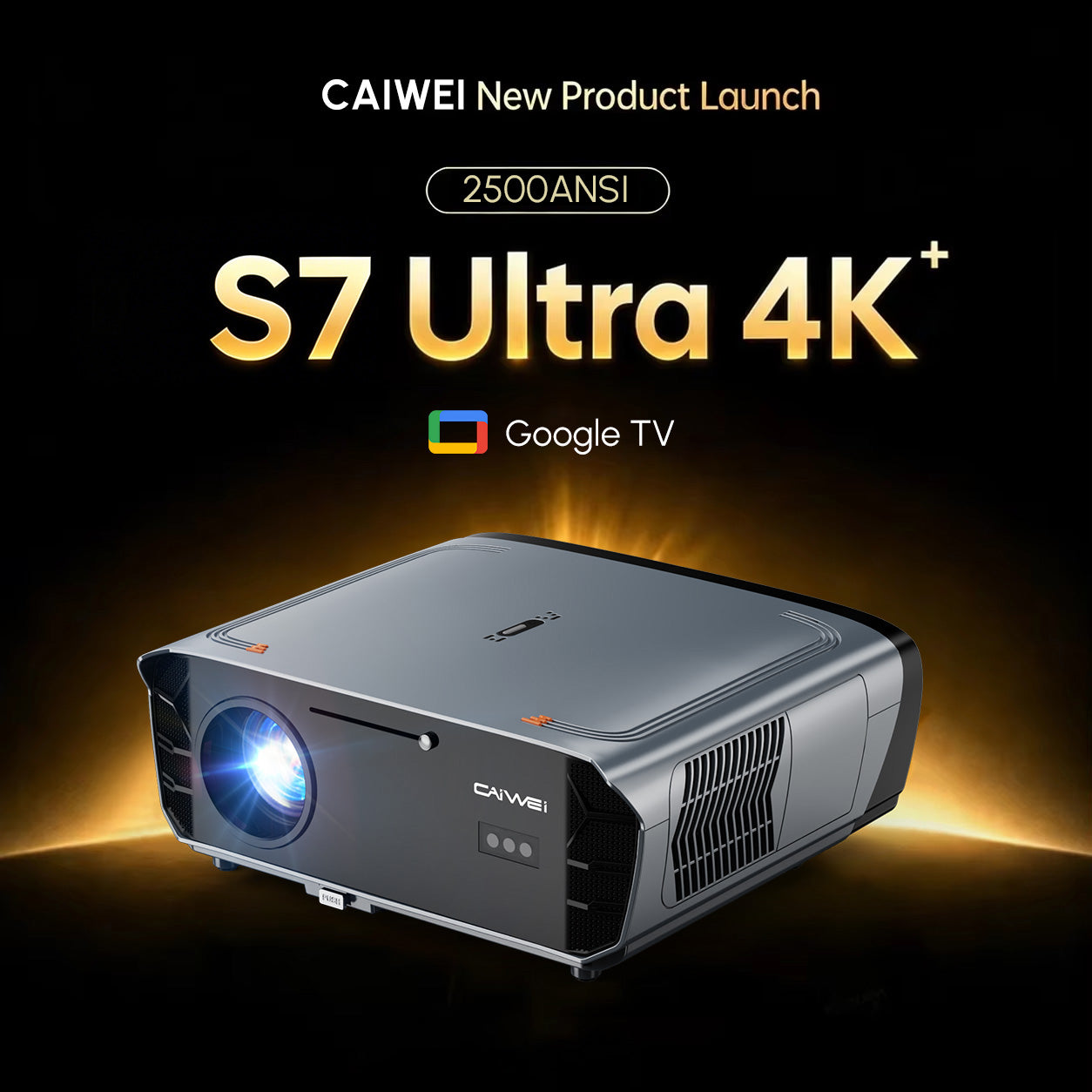 CAIWEI S7+ 4K Google TV Projector | Netflix, 2500 ANSI, Dolby