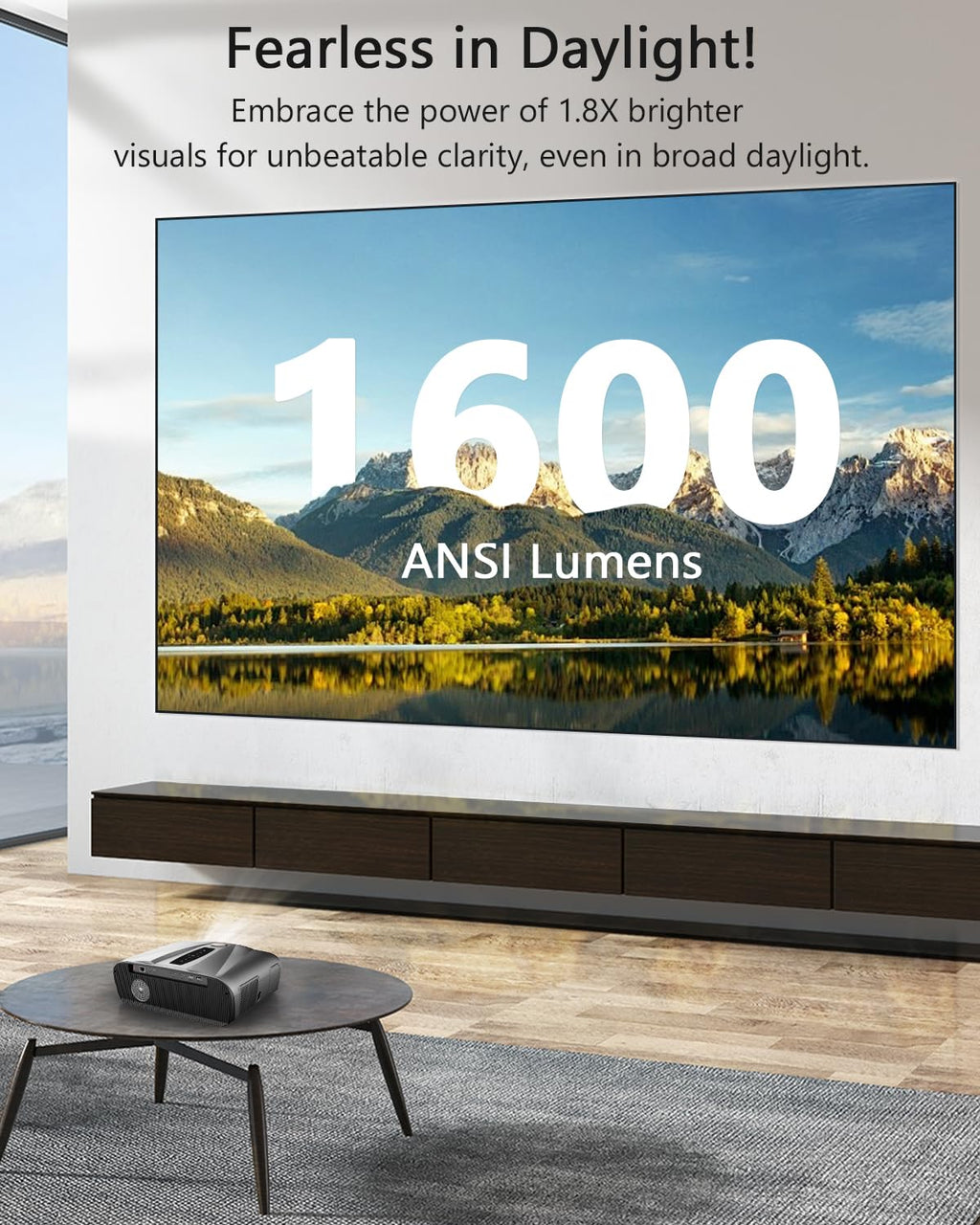 CAIWEI A9T 4K Projector with WiFi and Bluetooth, 1600 ANSI Lumens Daytime Projector with Android TV 9.0