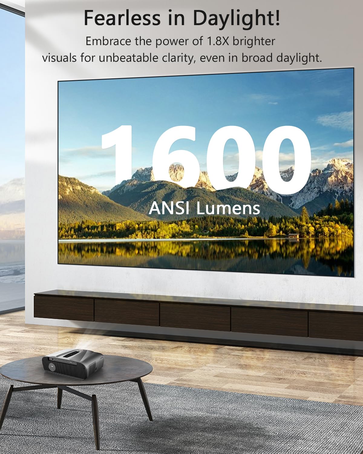 CAIWEI A9T 4K Projector with WiFi and Bluetooth, 1600 ANSI Lumens Daytime Projector with Android TV 9.0
